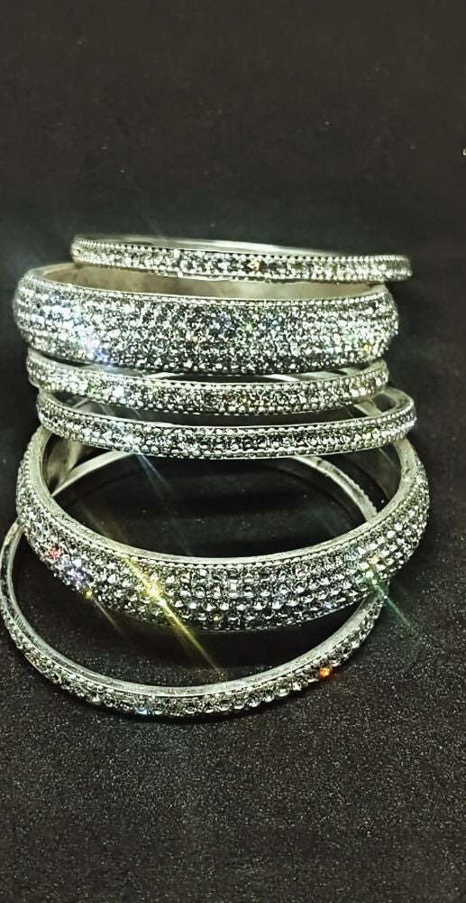 Silver Crystal Diamond Bangle Set for Women Elegant Statement Jewelry