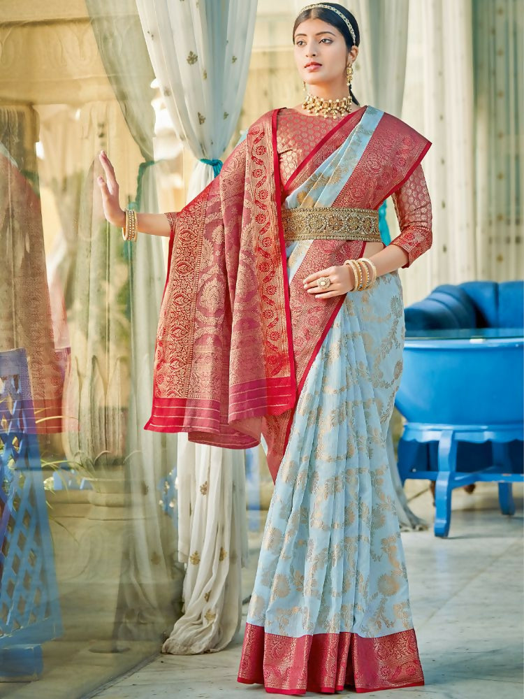 Shree Shyam Fashion Linen Cotton Sky Blue Saree
