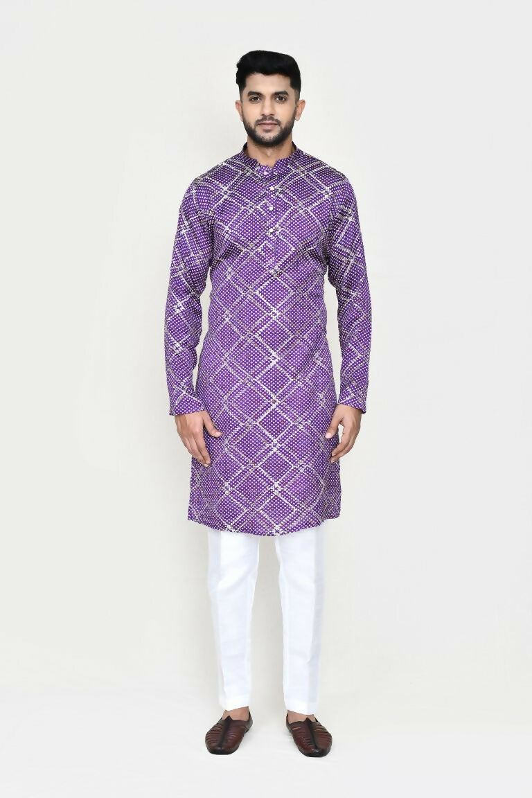 Purple Silk Kurta with Sequence Work and Straight Fit Pant