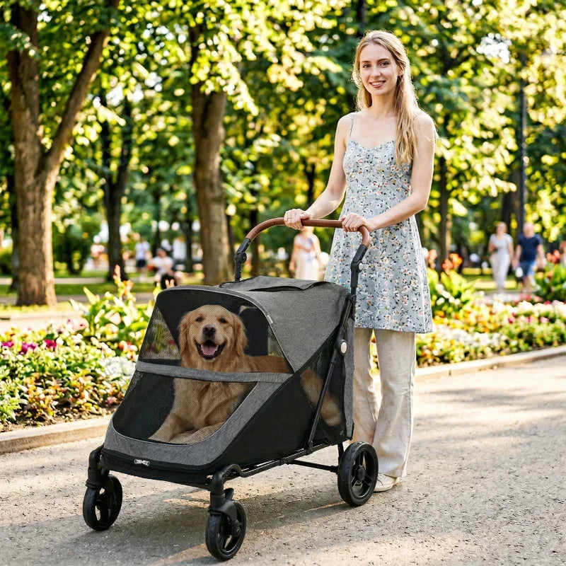 Dog Stroller for Large Dogs Up to 66 LBS with All-Terrain Spring Suspension, 8-Position Adjustable Handle