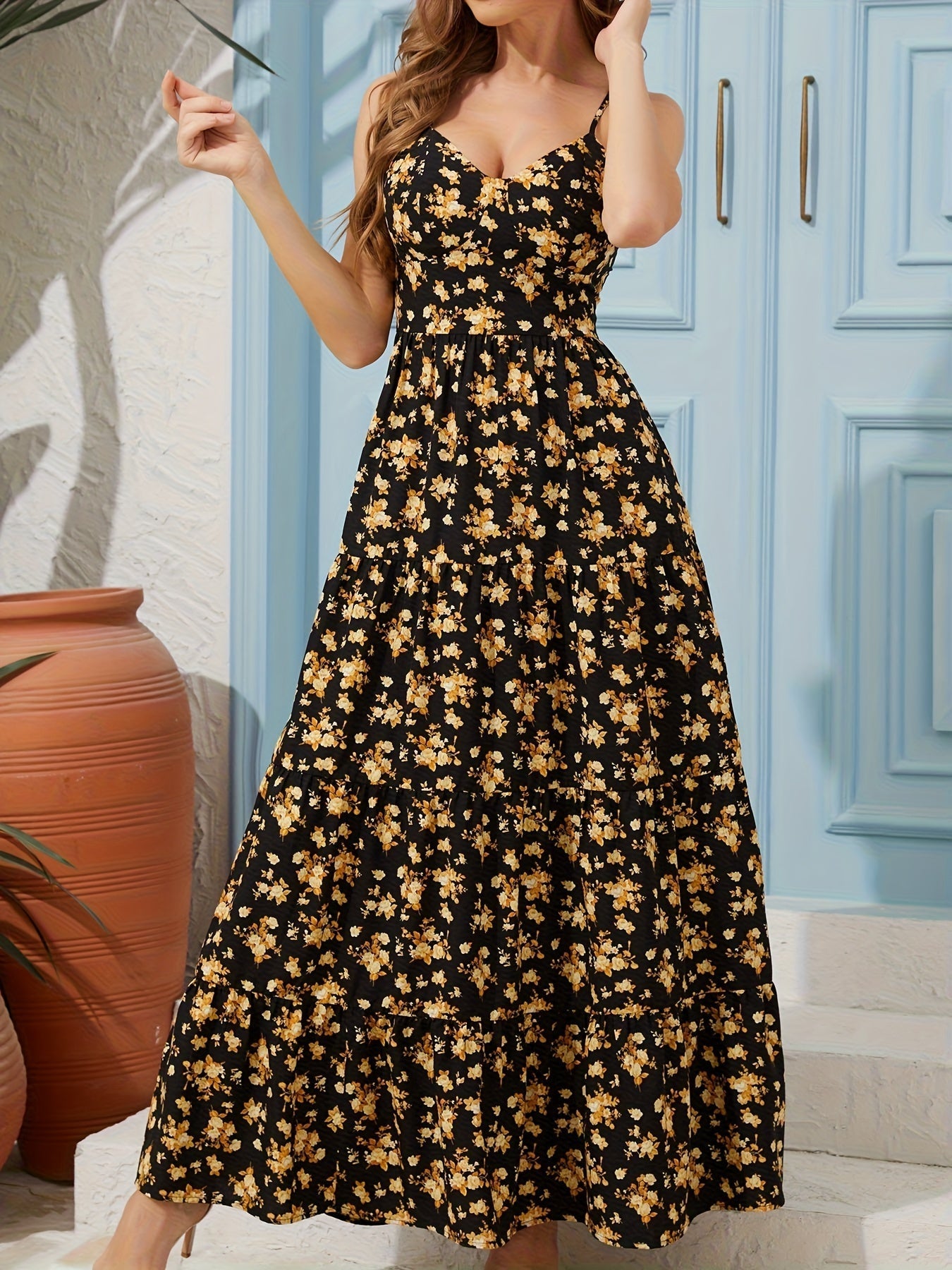 Women's Floral Print Backless Maxi Dress with Bow Detail - Image 8