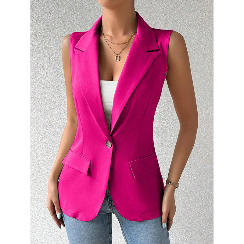 Women's Tailored Sleeveless Vest Blazer in Apricot
