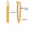 18K Gold Titanium Steel Zircon Tassel Chain Drop Earrings