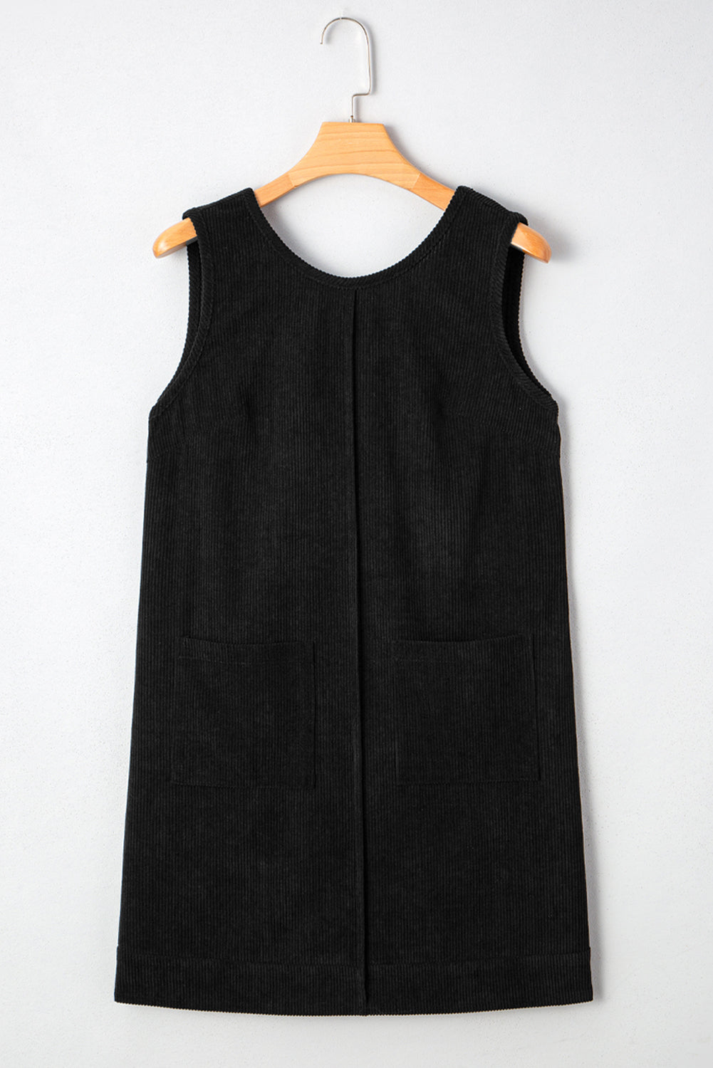 Black Corduroy Patch Pocket Sleeveless Mini Dress