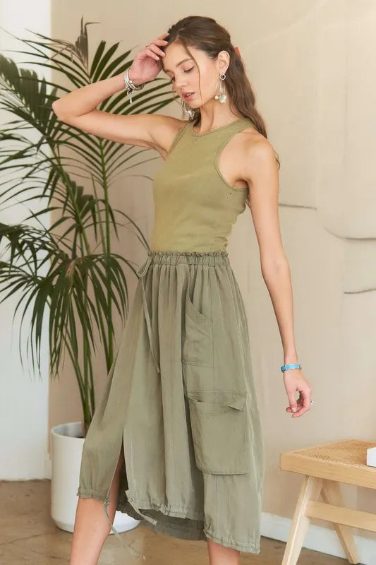 Sleeveless Washed Drawstring Mini Dress