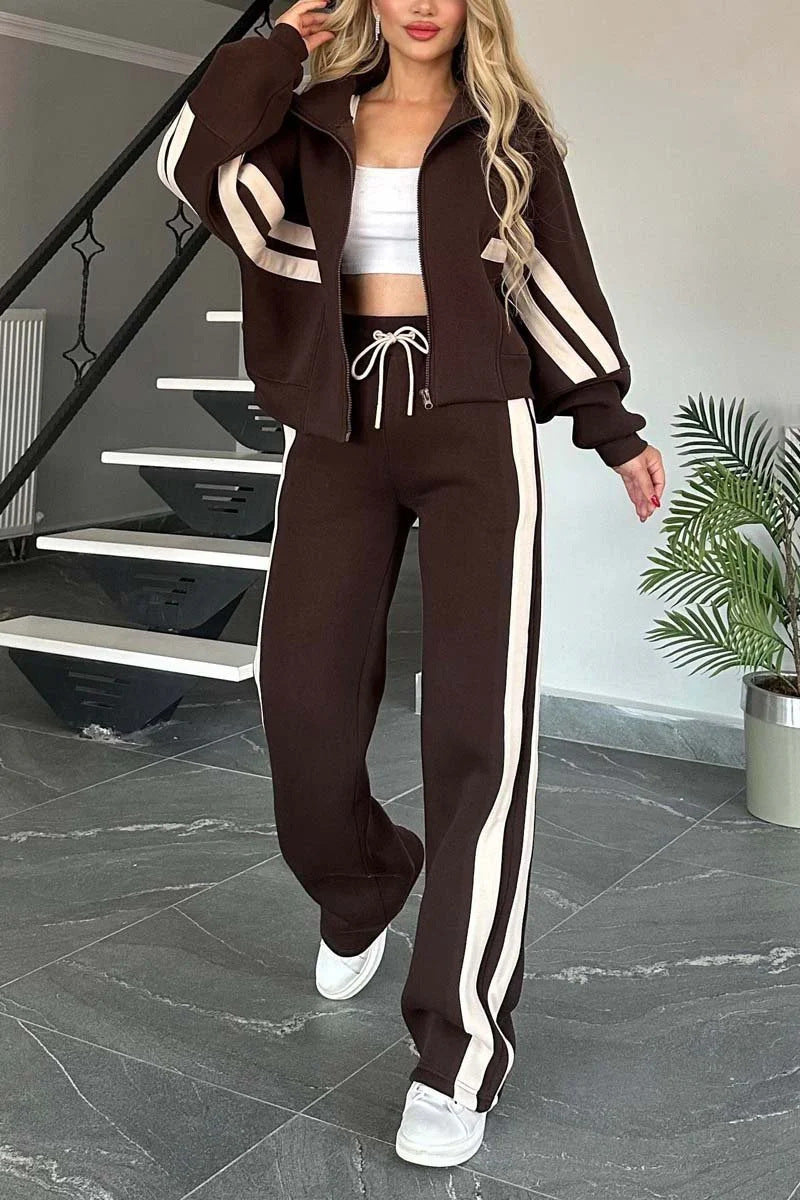 Women’s Y2K Retro Striped Zip-Top Tracksuit Set