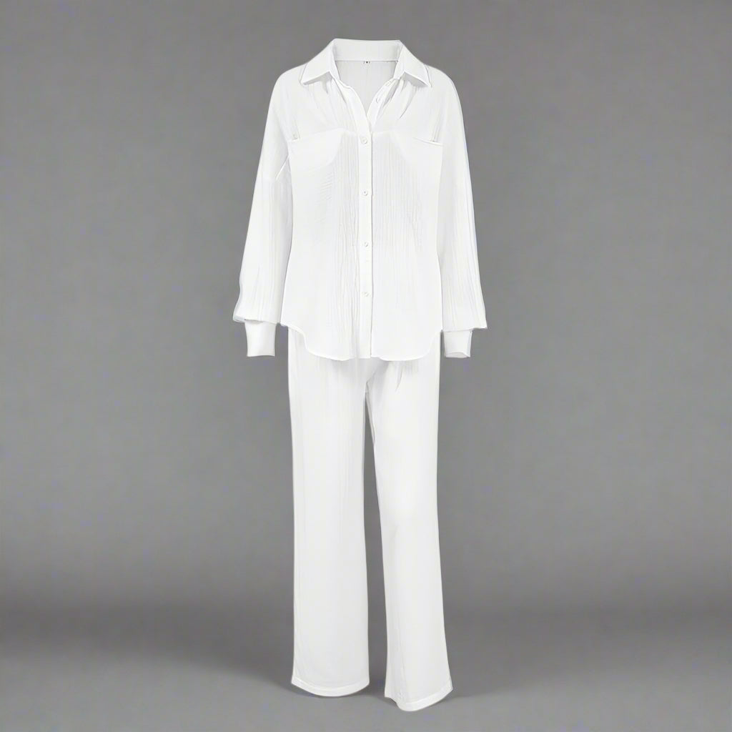 Women's Solid Color Casual Button Down Lounge Set Two Piece