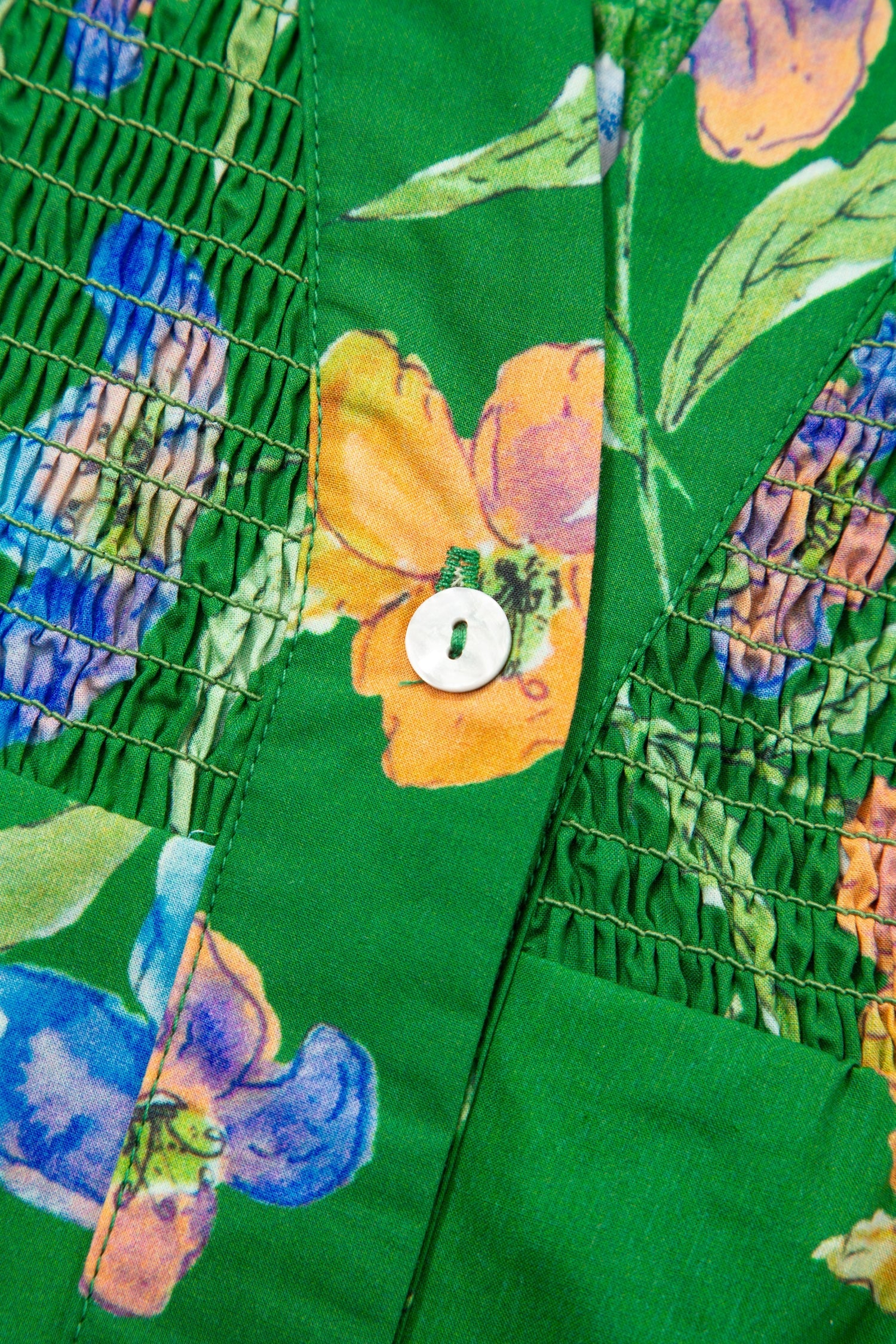 Keilani Short Sleeve Floral Button Down Blouse in Green Blue Orange