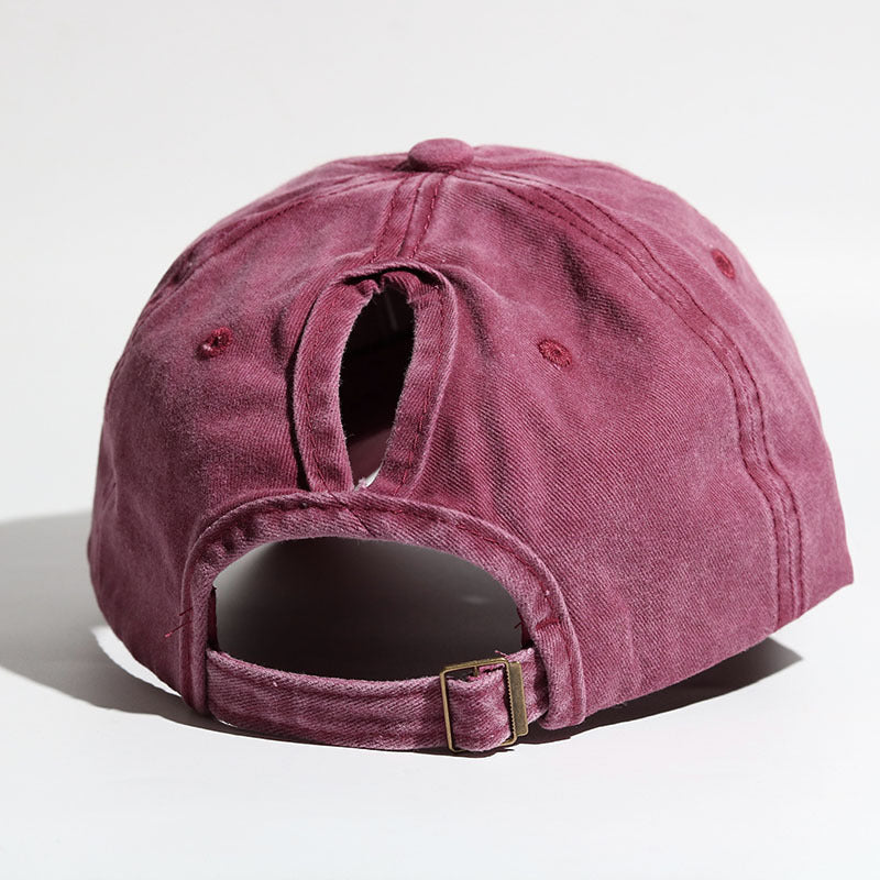 Women's Washed Cotton Curved-Brim Sun Hat with Hair Extensions