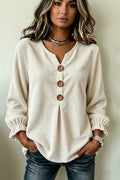 Women's Corduroy Long-Sleeve Blouse – Patchwork Minimalist Top