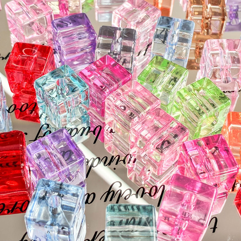 Flat Clear Acrylic Cube Beads, Framed Jelly Square Charms With Vertical Hole For DIY Jewelry Making, Bracelets, Necklaces & Keychains, Mixed Candy Colors
