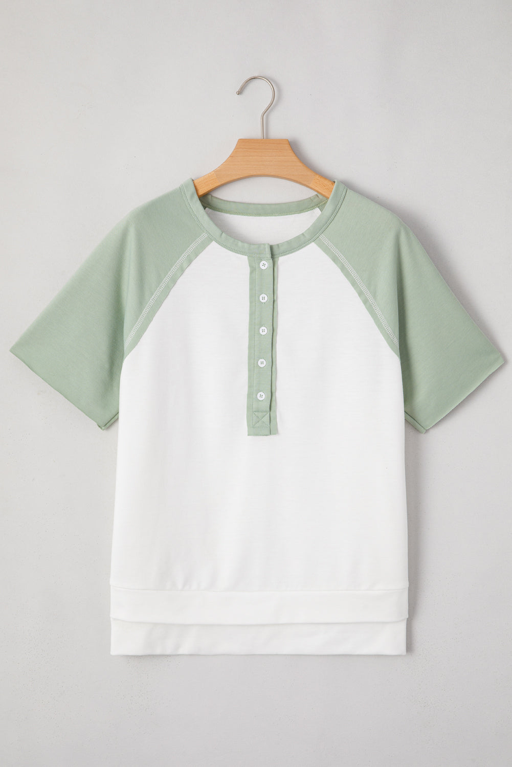 Aqua Colorblock Raglan Half-Button High-Low T-Shirt