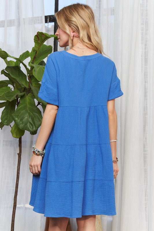 Tiered Notched Short Sleeve Midi Dress for Any Occasion
