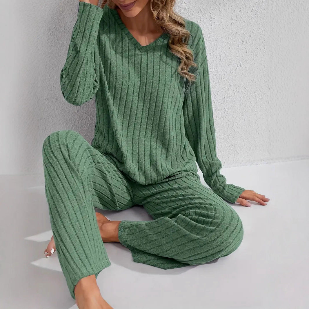 Women's Ribbed Long Sleeve Top and Pants Loungewear Set - Image 7