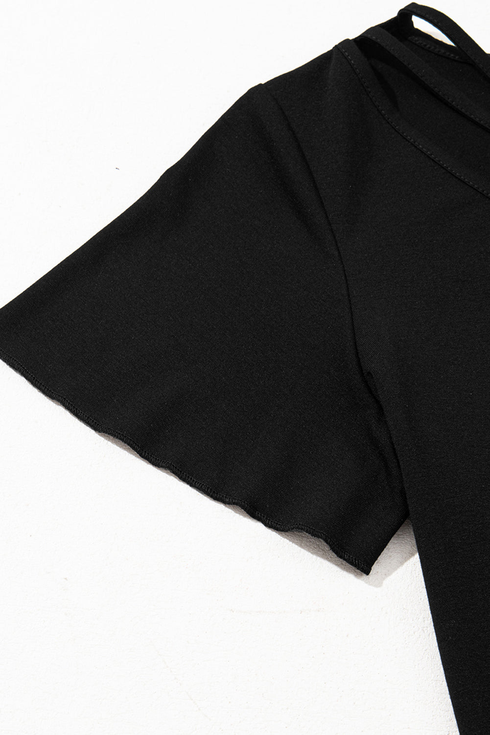 Black Crisscross V-Neck Butterfly Sleeve T-Shirt