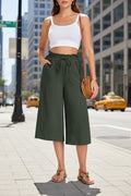 Women's Elastic Waist Cropped Wide Leg Pants Casual Trousers