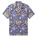 Men's 100% cotton Hawaiian shirt in an azure garden floral print with a camp collar.