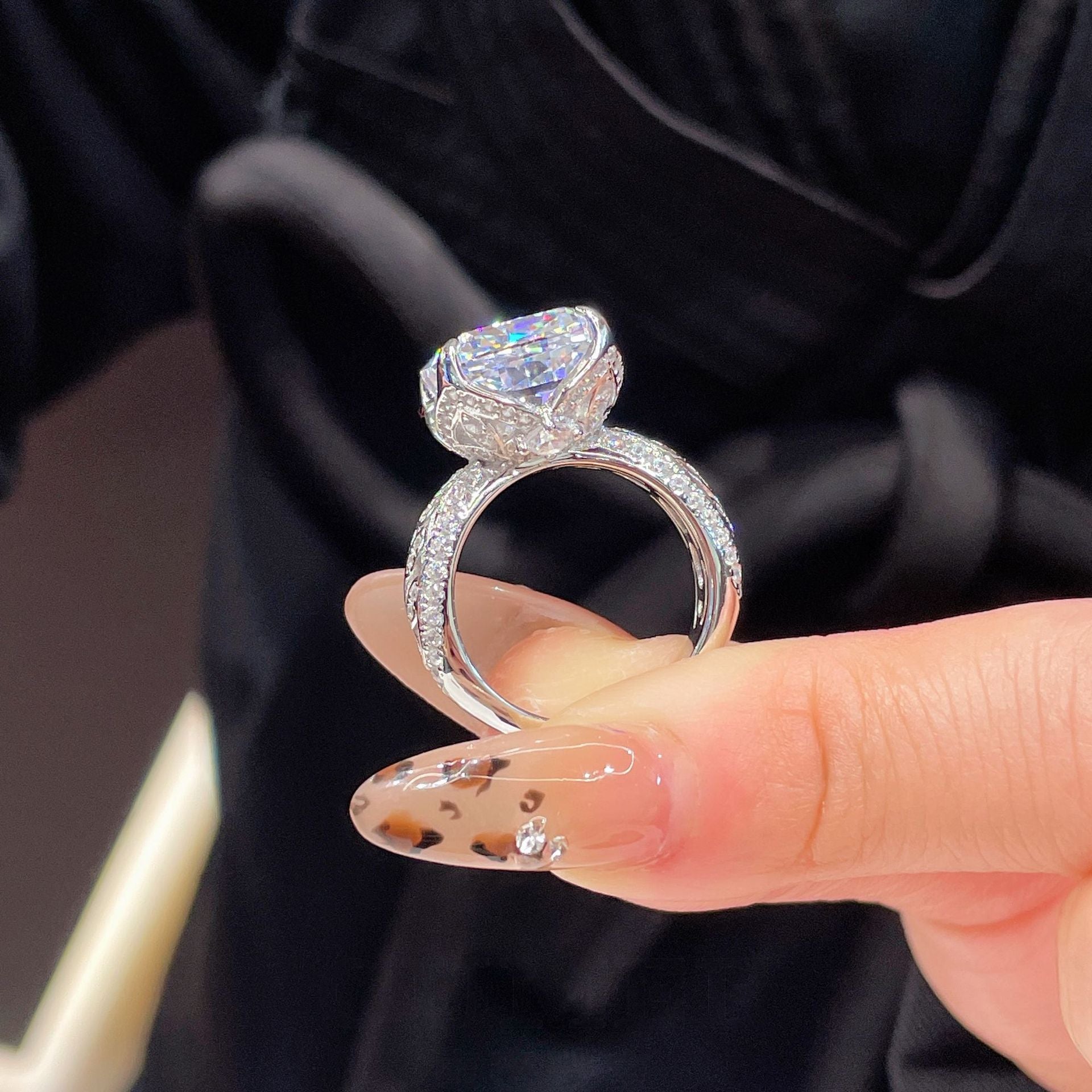 Large Carat Cushion Cut Diamond Simulant Ring, Vintage Pave Setting Proposal Ring For Her