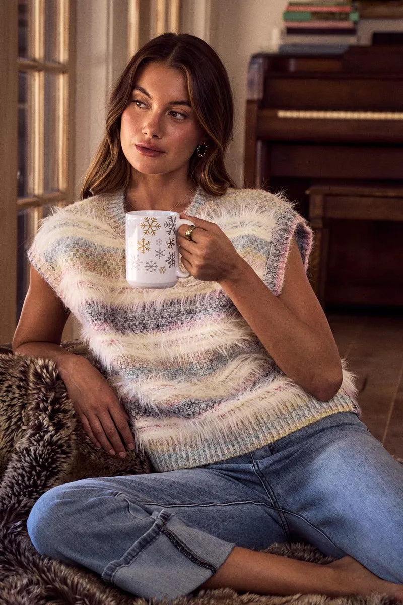 Soft Fuzzy Multi-Color Stripe Cozy Sweater Top
