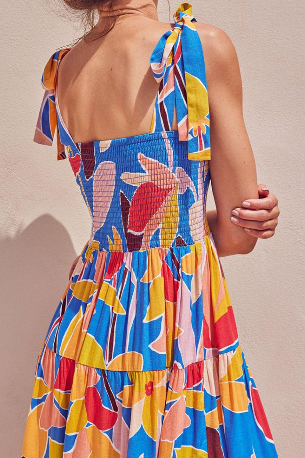 Floral Tie-Shoulder Smocked Maxi Dress for Summer Resort Wear