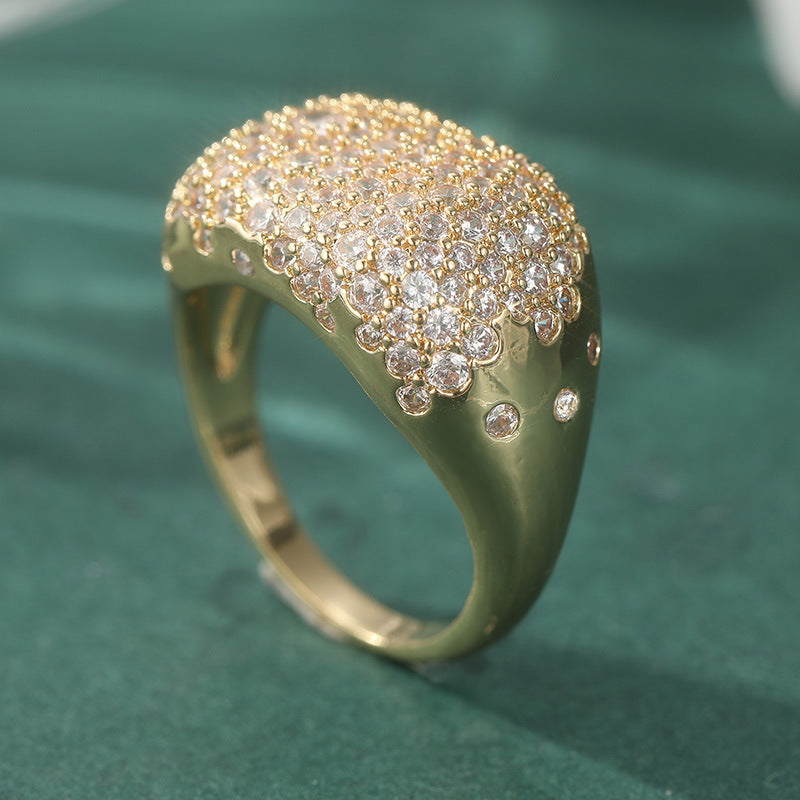 Gold Plated Bohemian Statement Ring with Pave Cubic Zirconia