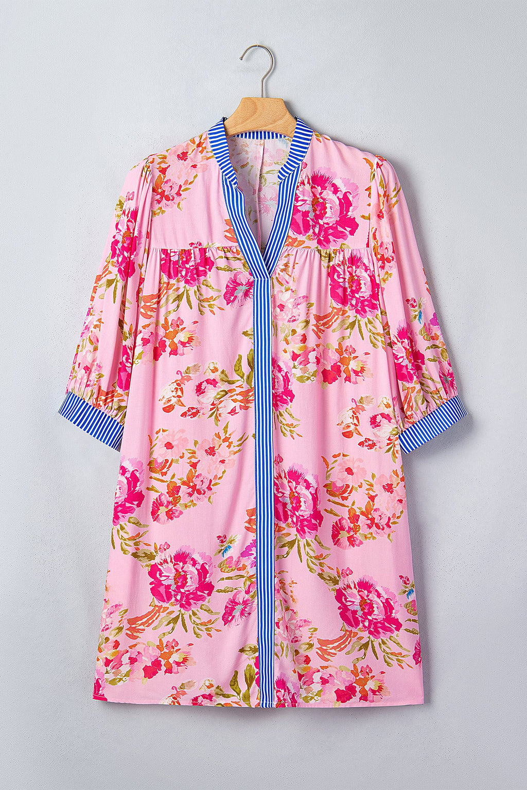 Rowan Half Sleeve Mini Dress in Pink Floral Resort Shift Style