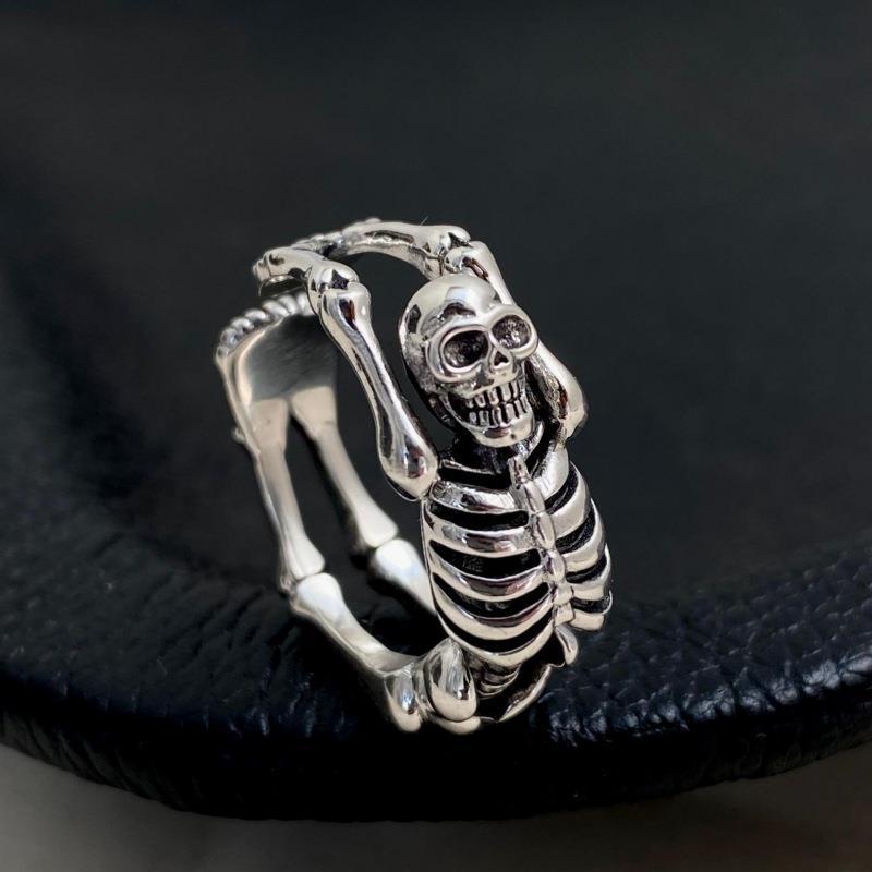 Vintage Heavy Distressed Skull Ring For Women, Punk Dark Style Creative Flip Design Band, Gift