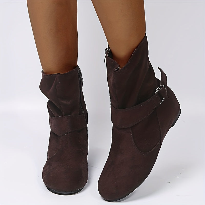 Women's Ankle Boots with Buckle Belt & Side Zip