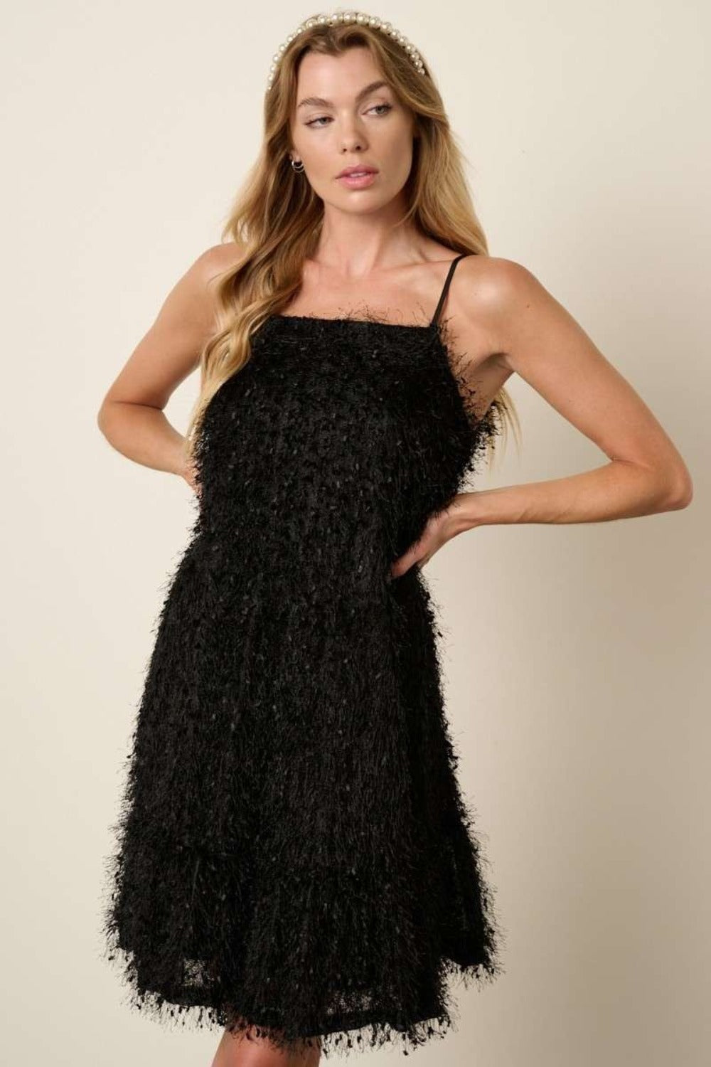 Black Feather Ruffle Hem Cami Mini Dress for Party