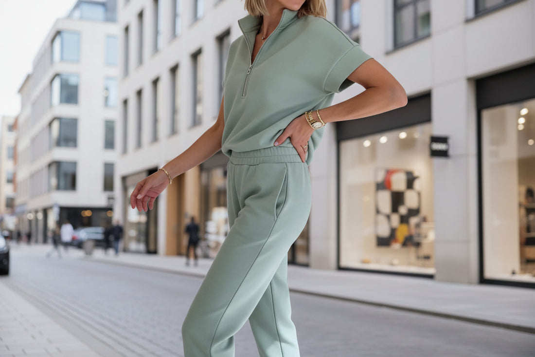 Short Sleeve Quarter Zip Top and Jogger Pants Set - Image 2