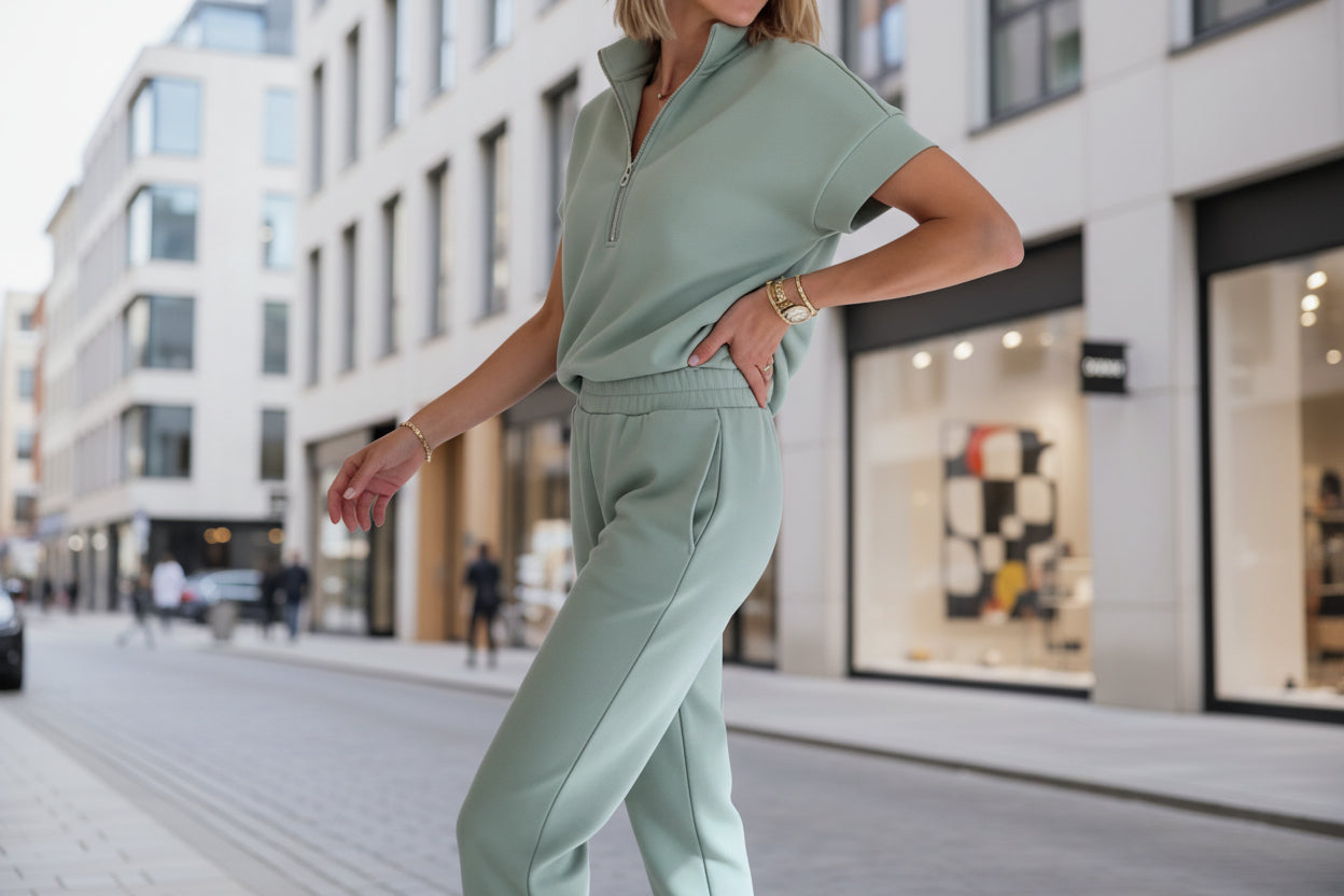 Short Sleeve Quarter Zip Top and Jogger Pants Set - Image 2