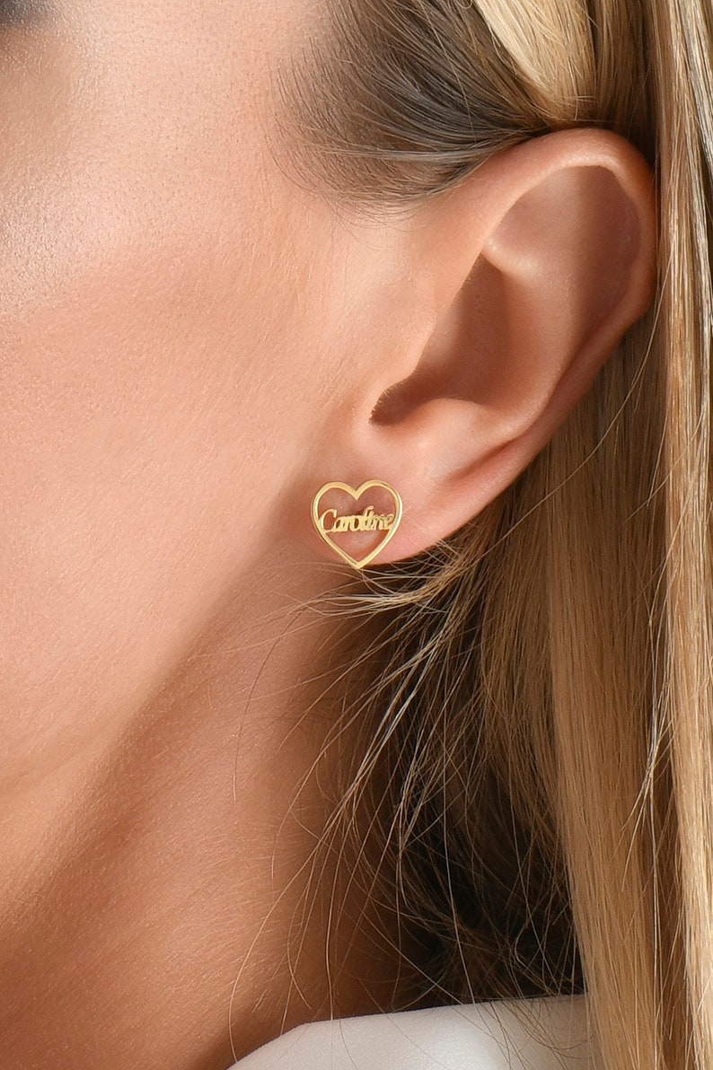 Custom Engraved Script Name Stud Earrings Gold-Tone Jewelry