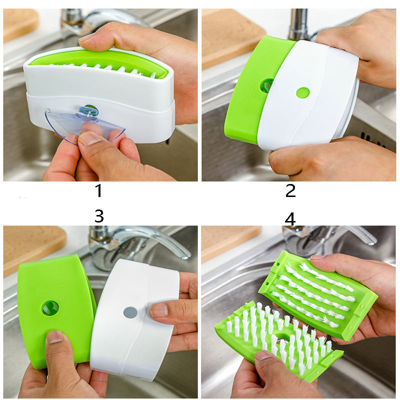 Multi-Purpose Kitchen Cleaning Brush with Suction Cup - 11x6x4cm