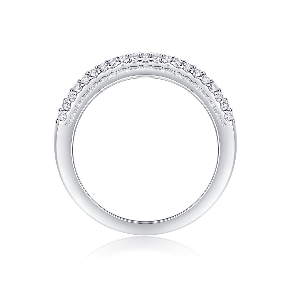 S925 Silver 3.3g Platinum Plated Moissanite Ring, 4.0mm 63pcs D VVS1 Micro Pave Band, GRA Certified US 5-9