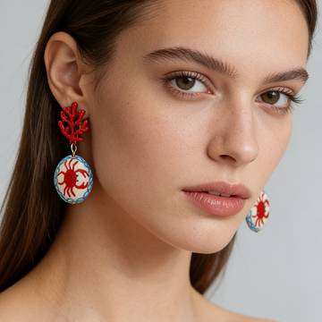 Marine-style Ceramic Shrimp And Fish Earrings Fashionable