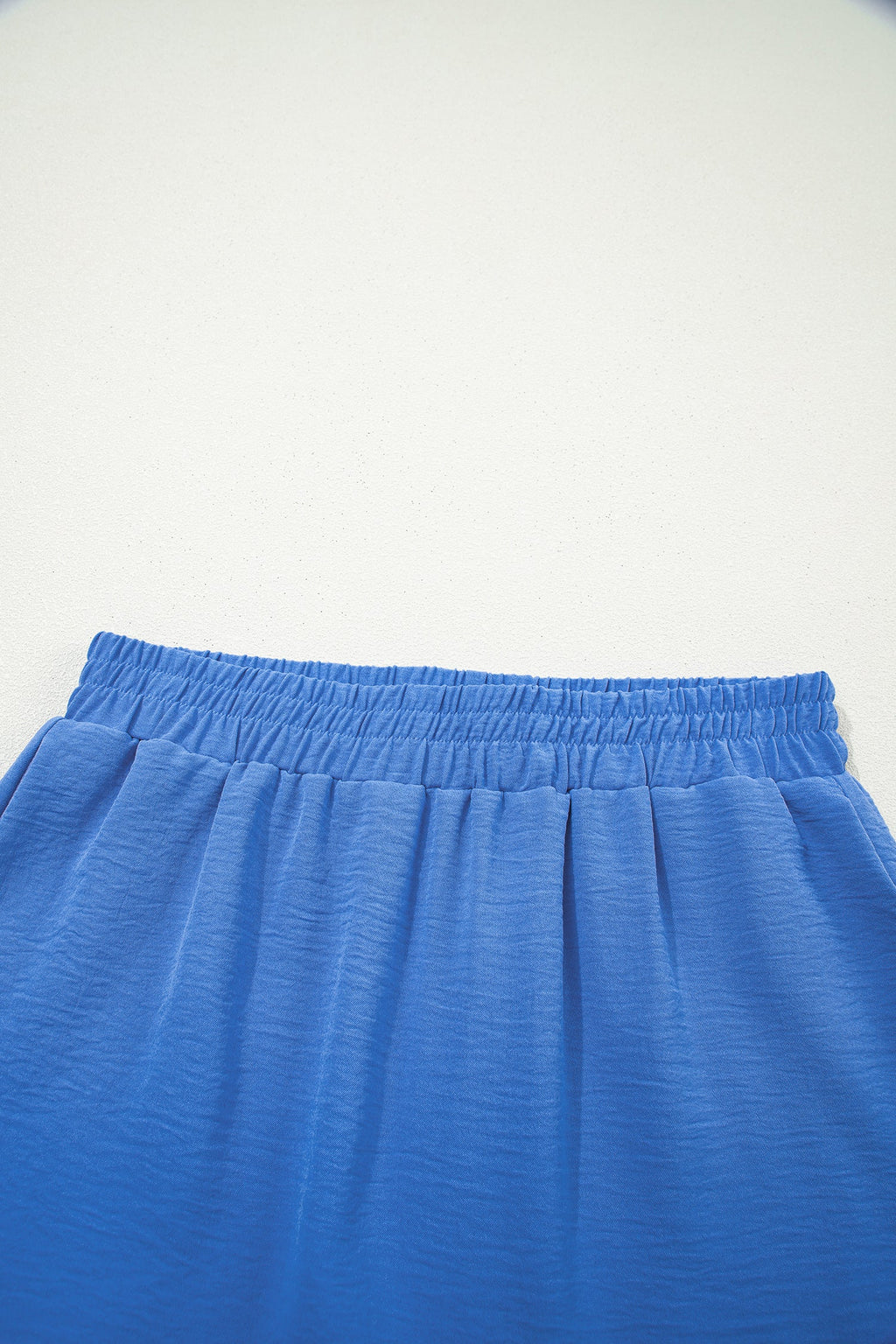 Blue Solid Crinkle Textured Elastic Waist Skort for Women