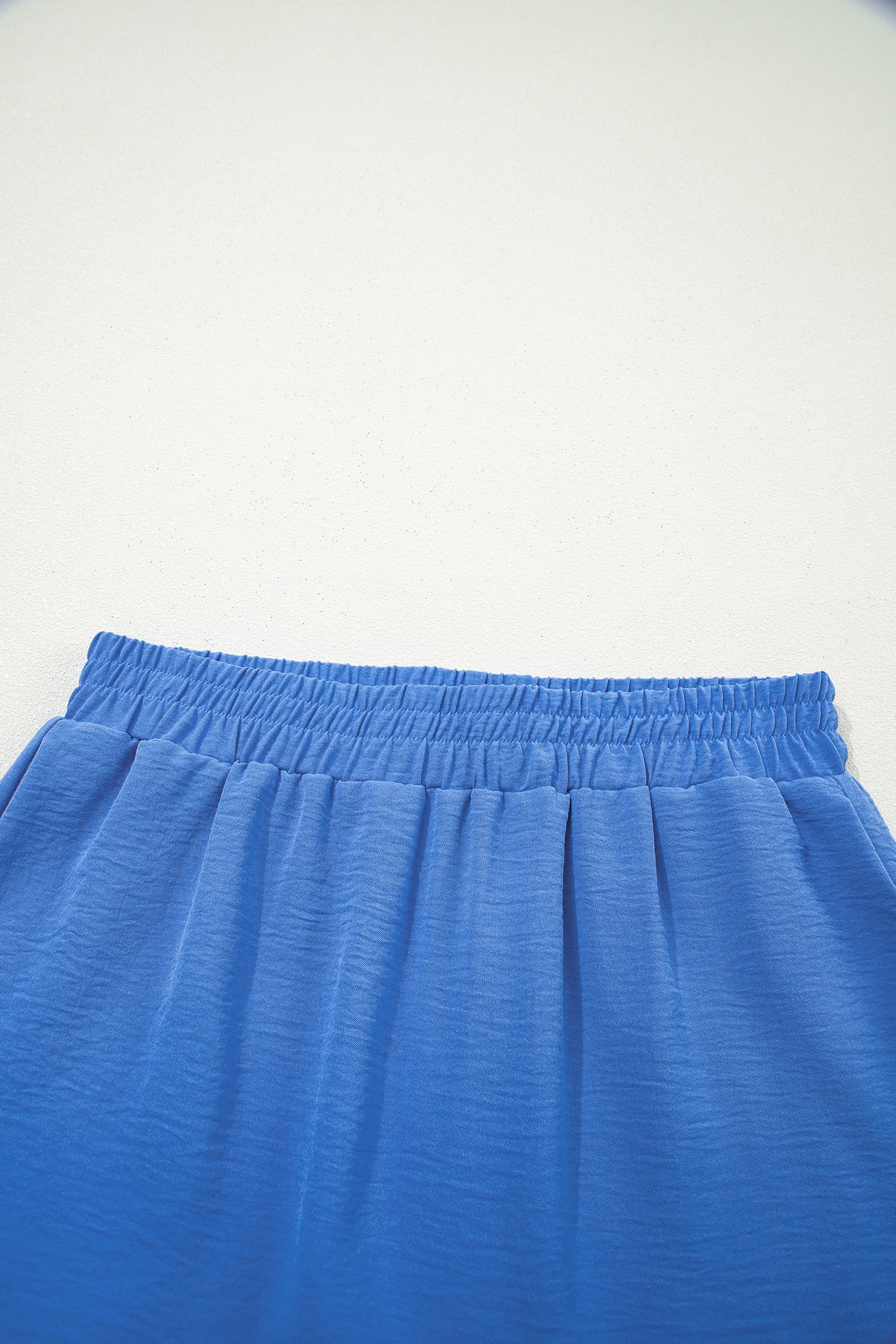 Blue Solid Crinkle Textured Elastic Waist Skort for Women