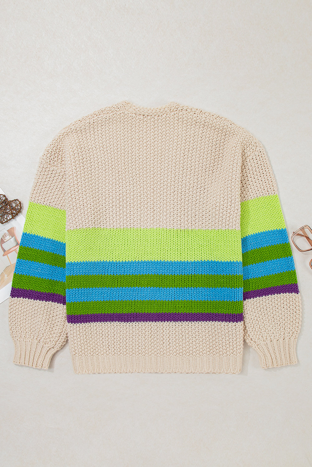 Plus Size Colorblock Crochet Open Front Cardigan