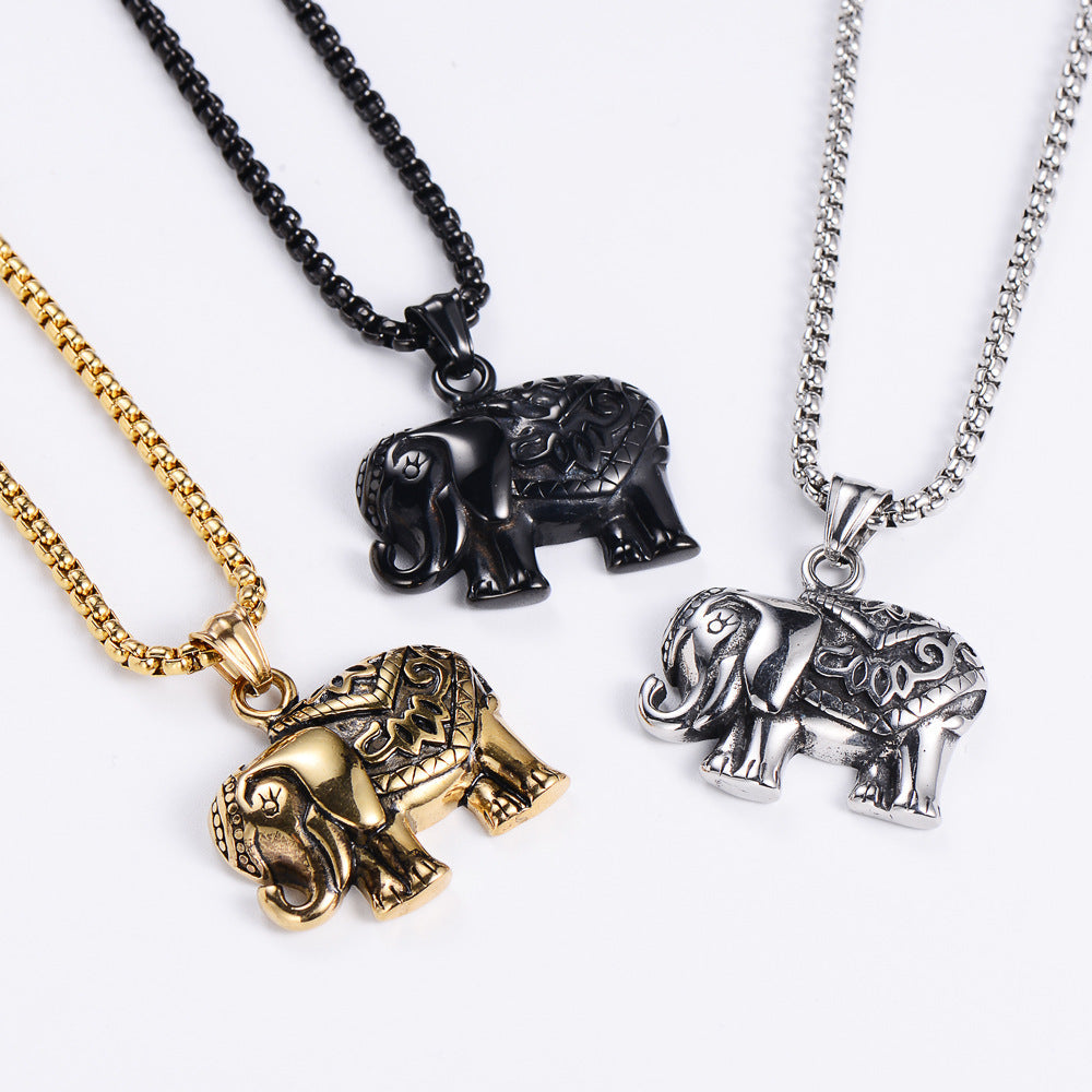 European And American Mens Stainless Steel Elephant Pendant Necklace