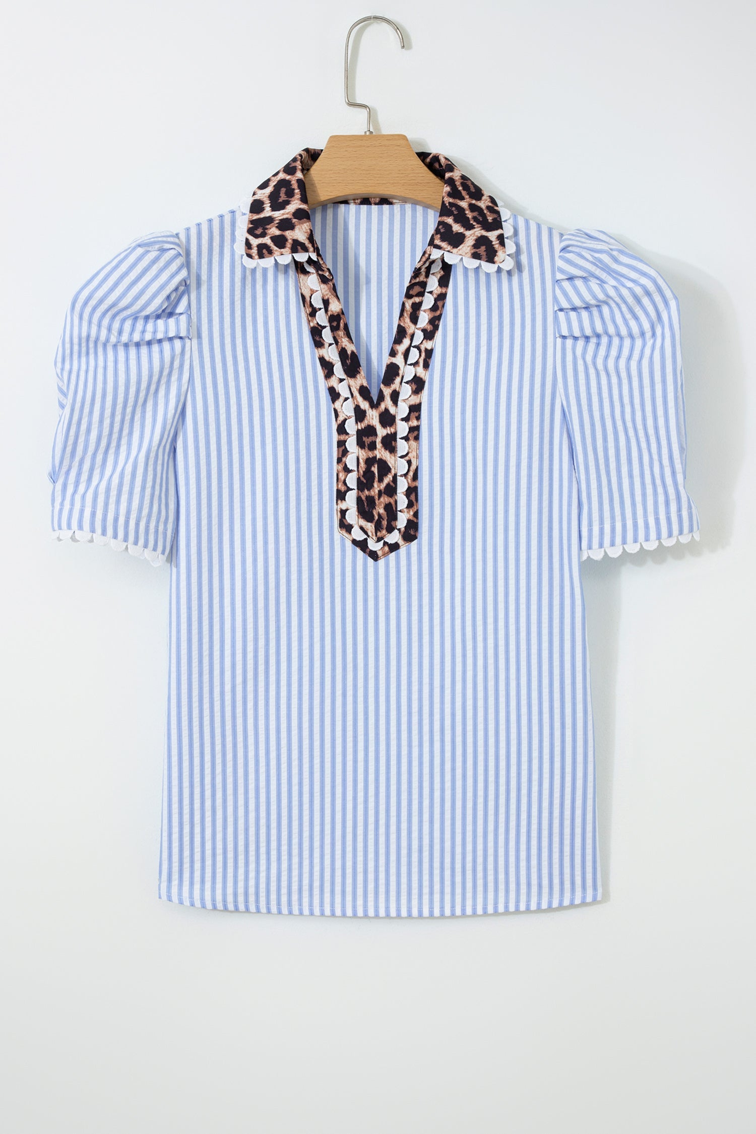 Leopard Patchwork Collar V-Neck Blouse
