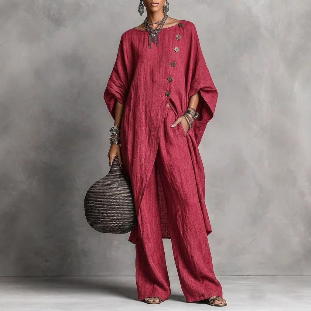 Women's Drop Shoulder Irregular Hem Tunic and Wide Leg Pants Set - Image 5