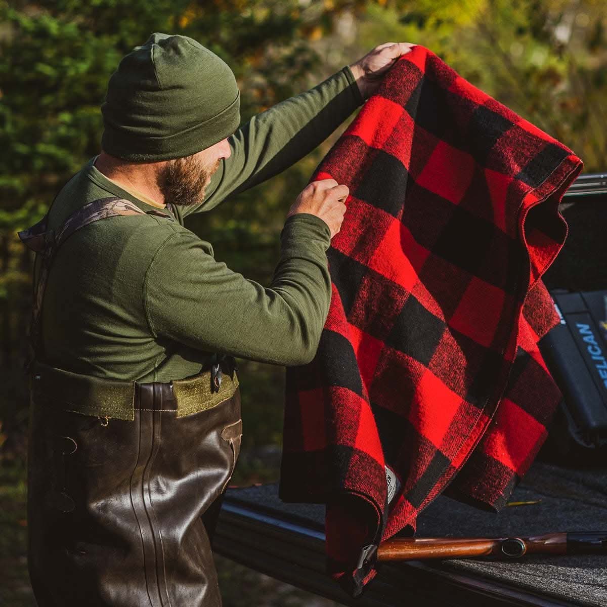 Classic Buffalo Plaid Wool Camp Blanket for Outdoor and Home