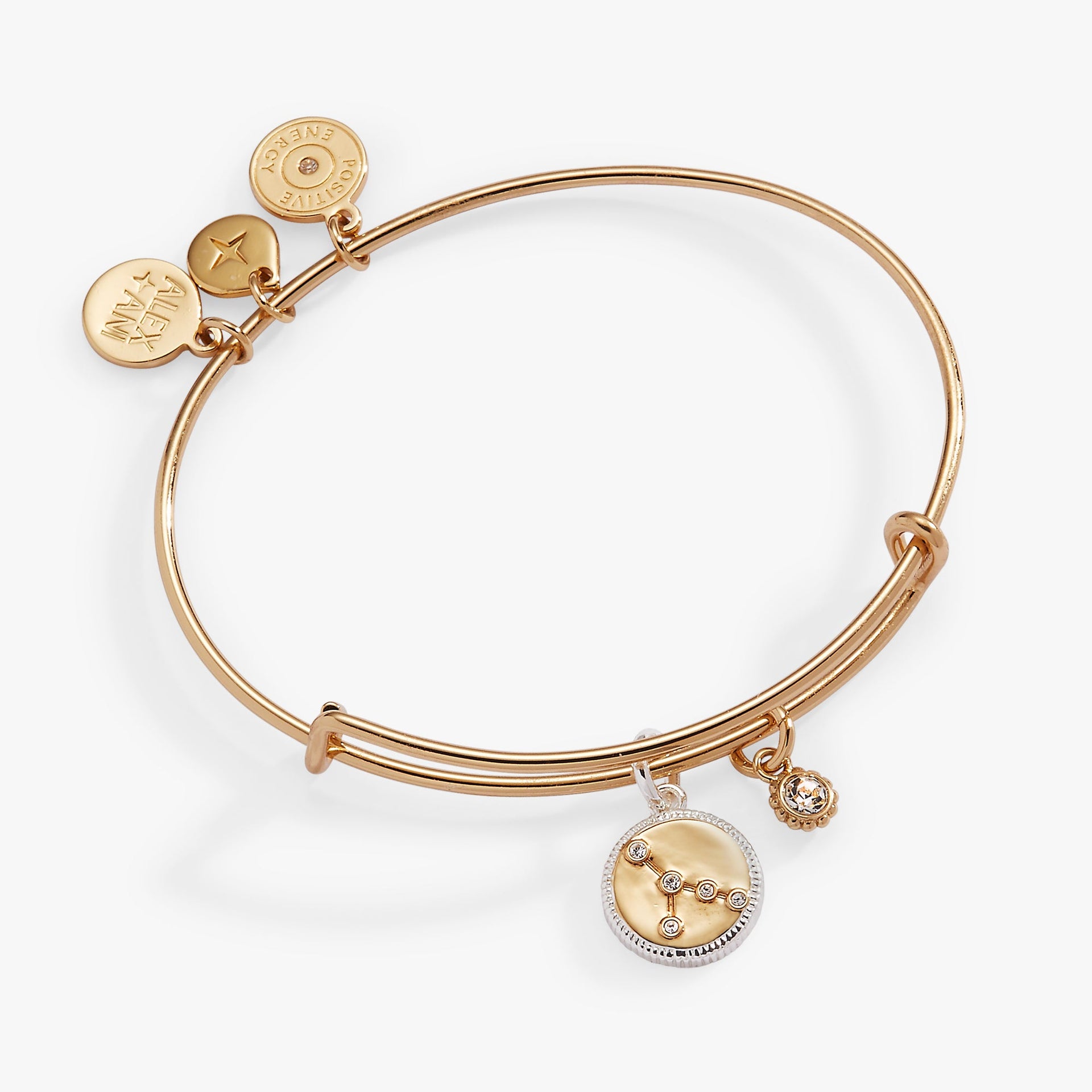 Cancer zodiac charm bangle with crystal constellation and water element charm