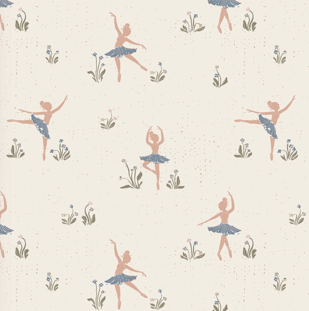 Allegra Whimsical Wallpaper - Cream, Dusty-Rose, and Sage-Green