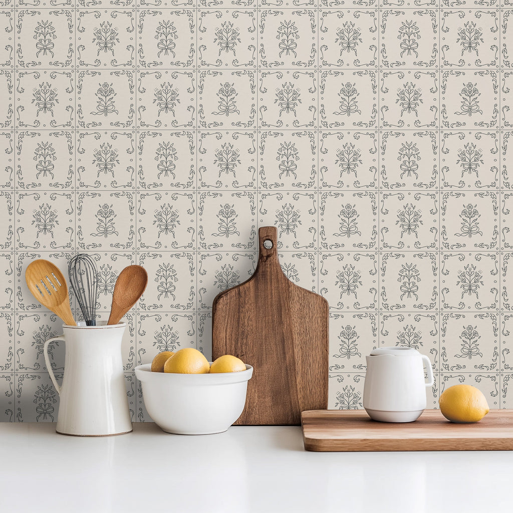 Wrenna Floral Removable Wallpaper in Off-White and Dusty-Rose