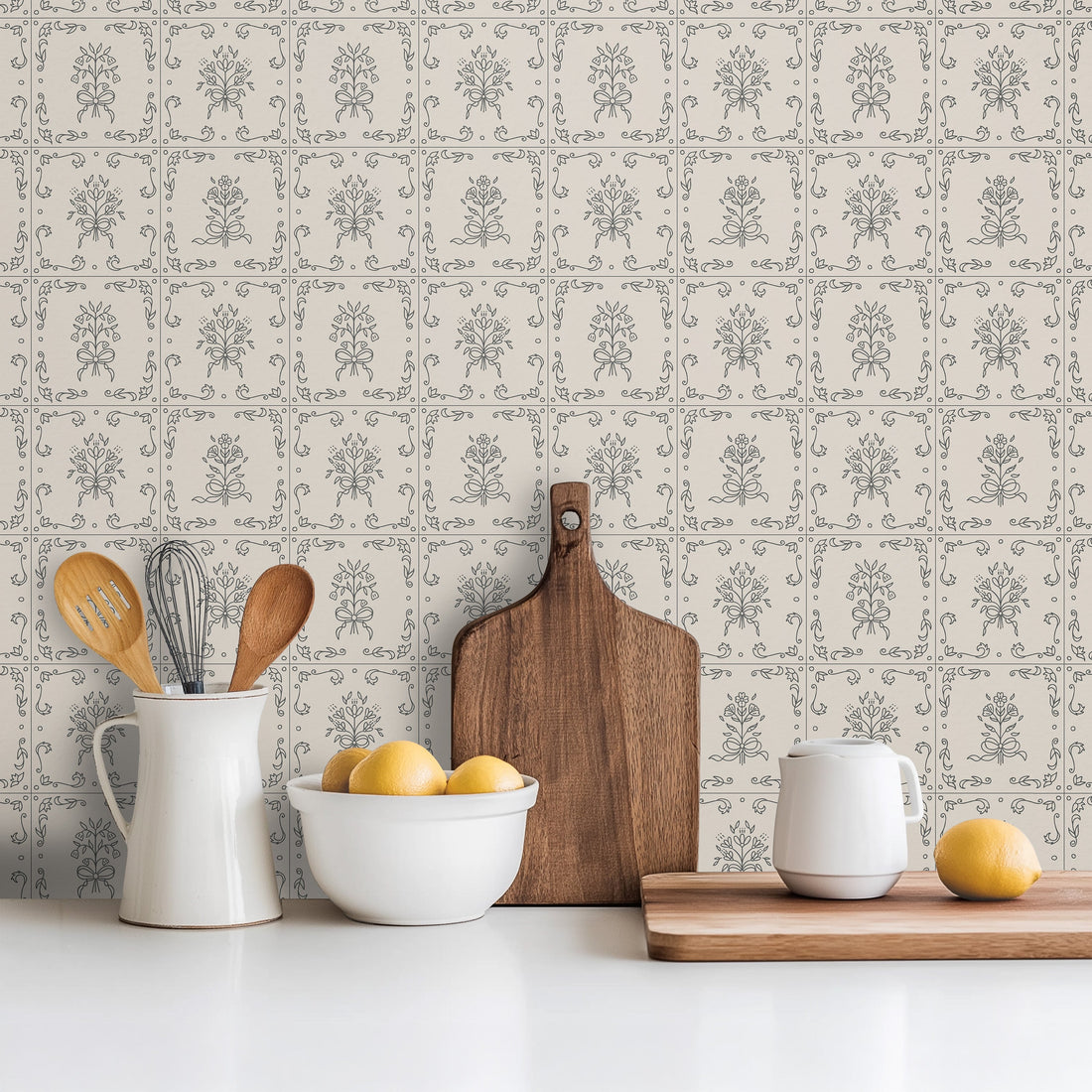 Wrenna Floral Removable Wallpaper in Off-White and Dusty-Rose