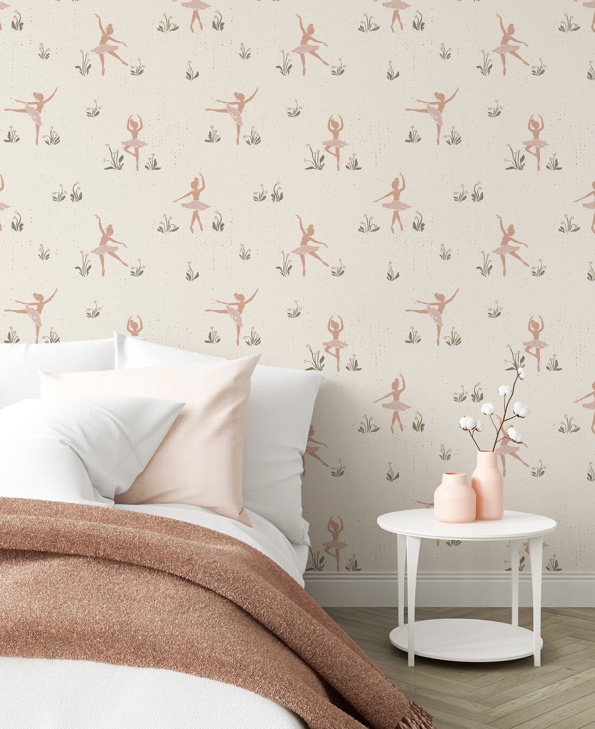 Allegra Whimsical Wallpaper - Cream, Dusty-Rose, and Sage-Green