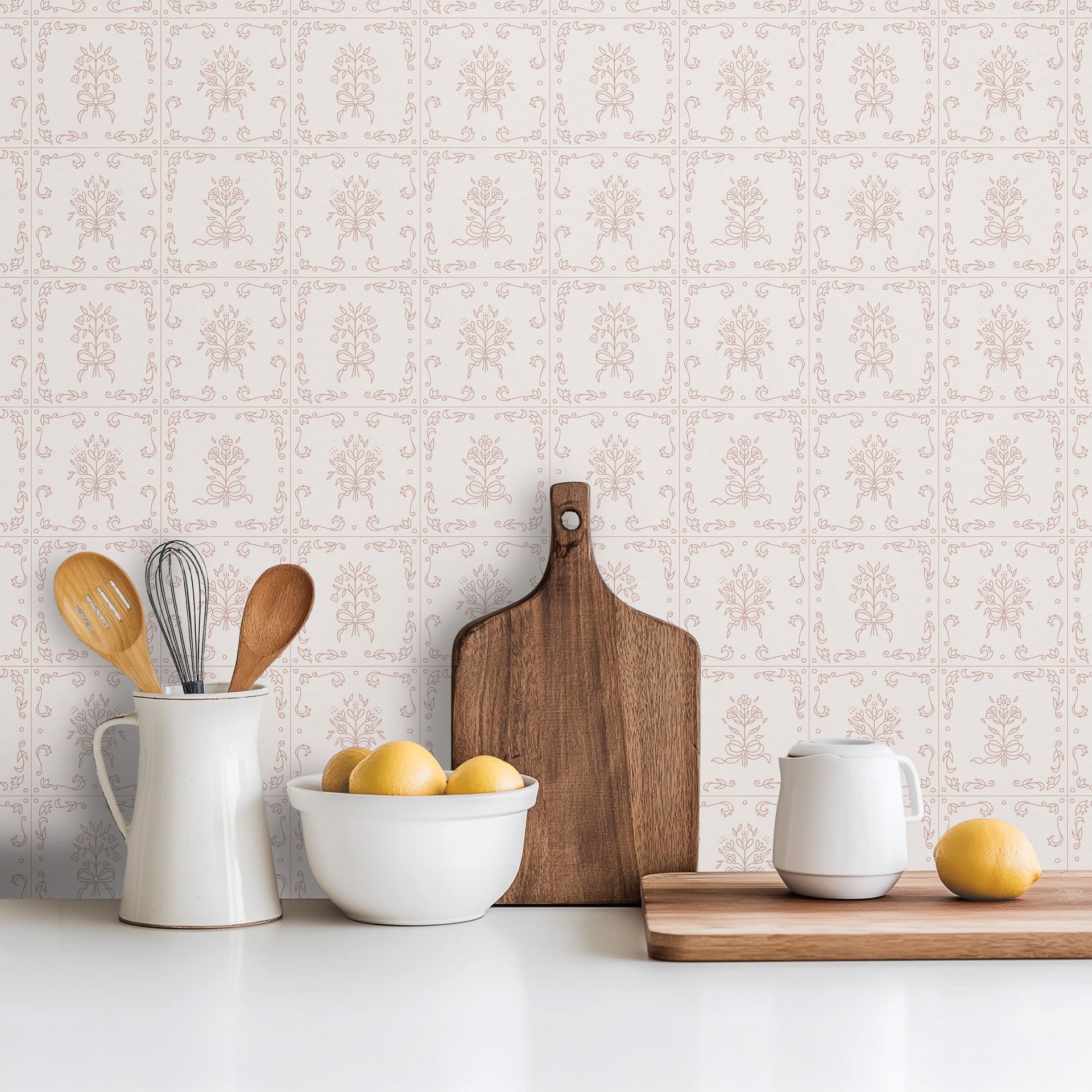 Wrenna Floral Removable Wallpaper in Off-White and Dusty-Rose
