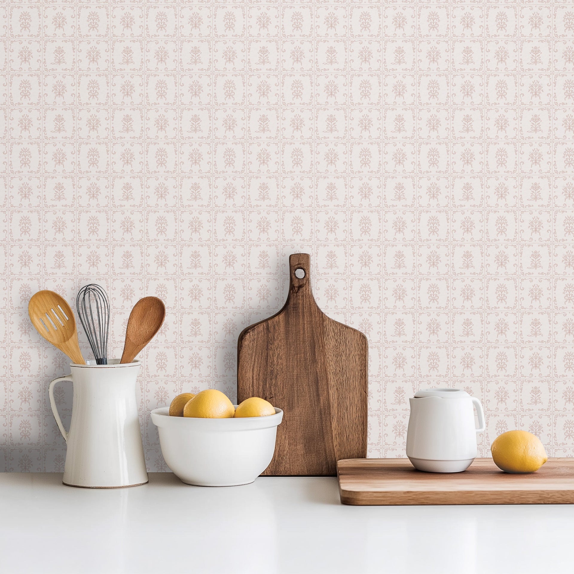 Wrenna Floral Removable Wallpaper in Off-White and Dusty-Rose