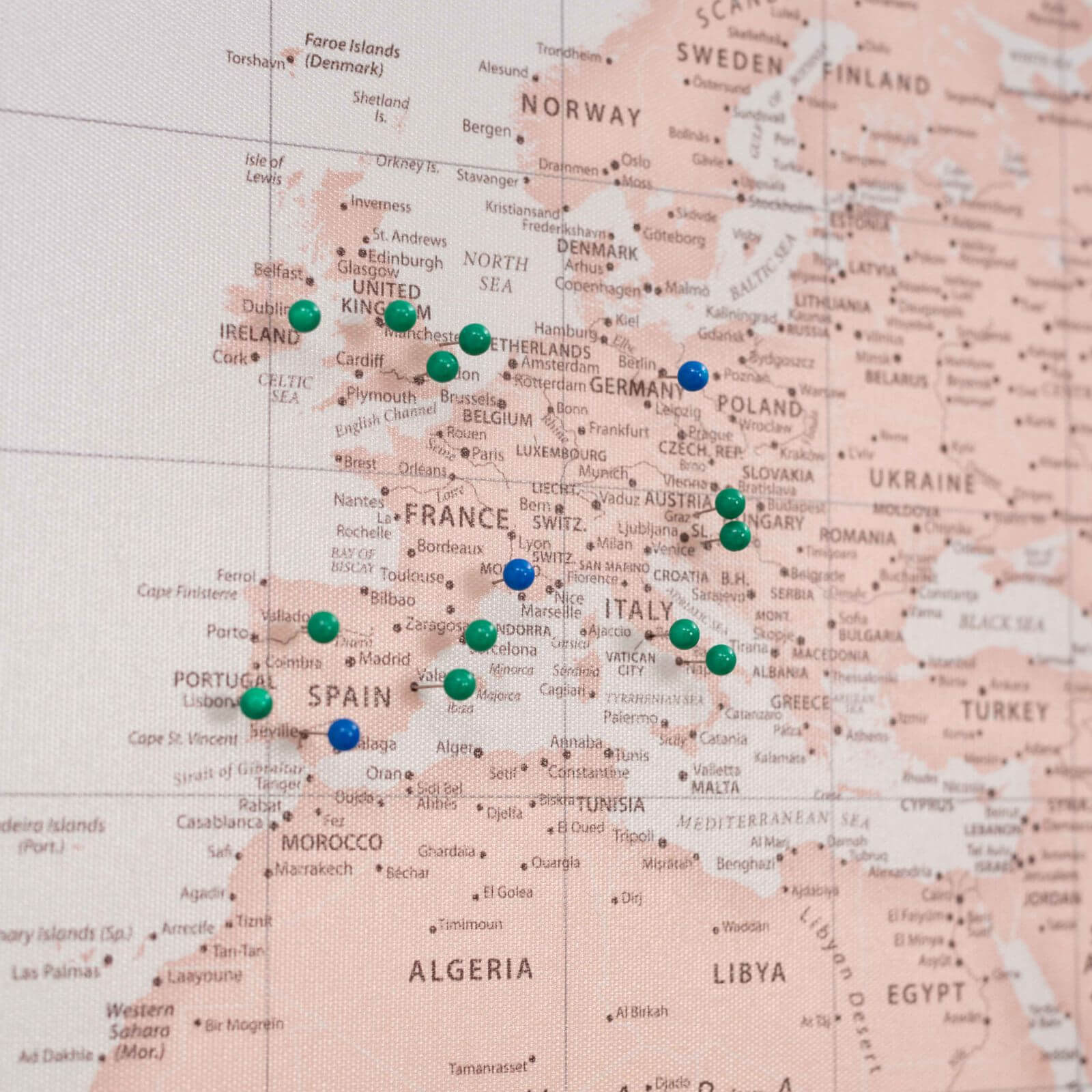 Green Canvas Push Pins for Decorative World Travel Maps